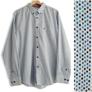 SCOTT MILLER London Button Down Casual Shirt Blue Dot Pattarn Men's Sz L - XL